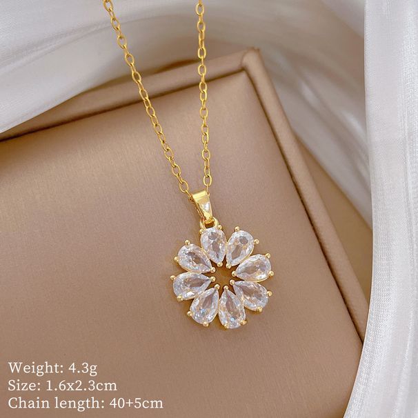 】 Rotating 【 Zircon Flower Light Luxury Charm Gorgeous Full Diamond Necklace Women's Versatile Clavicle Chain Titanium 【 】_ipsvogv.com