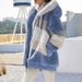 Women's Clothing autumn and winter warm plush patchwork zipper pocket hooded loose coat _ipsvogv.com