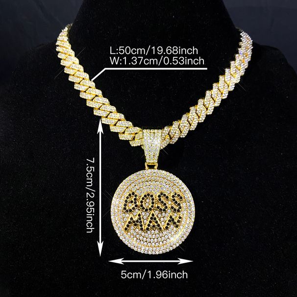 INS English Letter Full Diamond Hip-Hop Pendant Necklace Cuban Chain Men's Trendy Jewelry_ipsvogv.com