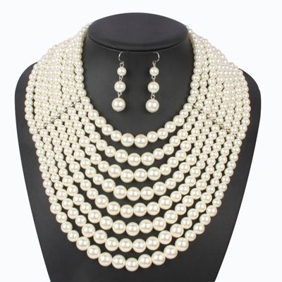 Pearl Beads Exaggerated Women's Short Multi Layer Necklace_ipsvogv.com