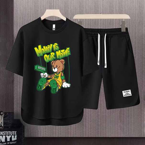 Men's Clothing 2024 Waffle Casual Summer Suit Men's Loose Teen Short sleeved T shirt Shorts Handsome Two piece Suit_ipsvogv.com