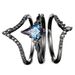 Sanjie Gun Black Three Piece Women's Set With Irregular Rainbow Stone Inlaid Couple's Ring_ipsvogv.com