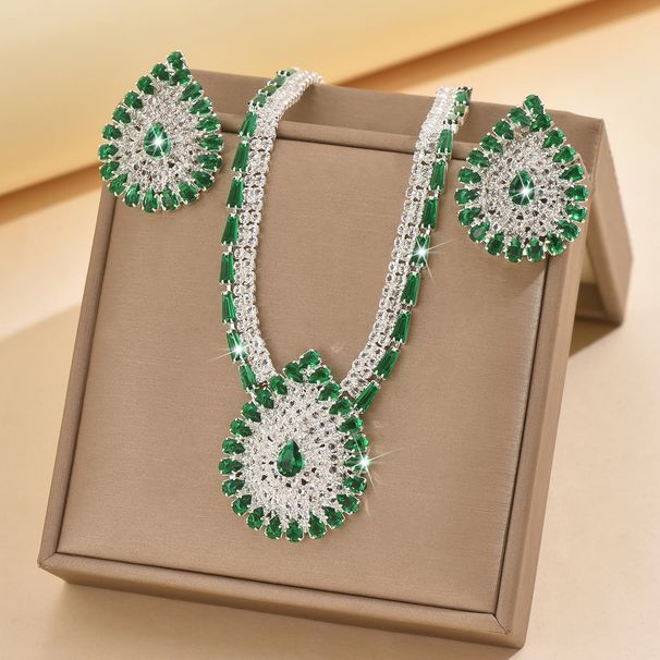 Women’s Jewelry Set Fashion Bridal Round Zircon Wax Inlaid Jewelry Earrings Necklace Set Wedding Accessories_ipsvogv.com