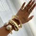 Exaggerated Ins Style Liquid Metal Pleated Bracelet, Fashionable Baroque Pearl Opening Bracelet Accessory For_ipsvogv.com