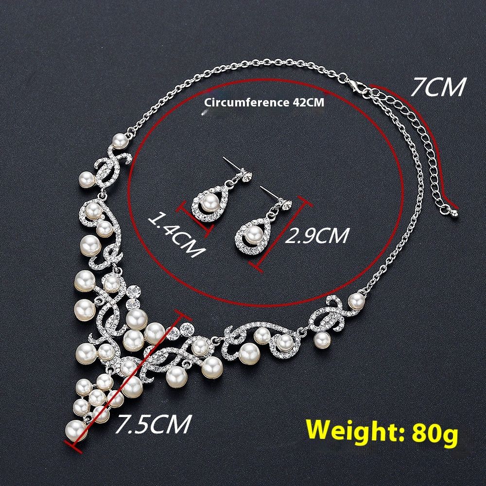 Creative Fashion Bride Necklace Earrings Pearl Alloy Wedding Jewelry Set_ipsvogv.com