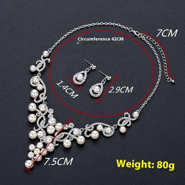 Creative Fashion Bride Necklace Earrings Pearl Alloy Wedding Jewelry Set_ipsvogv.com