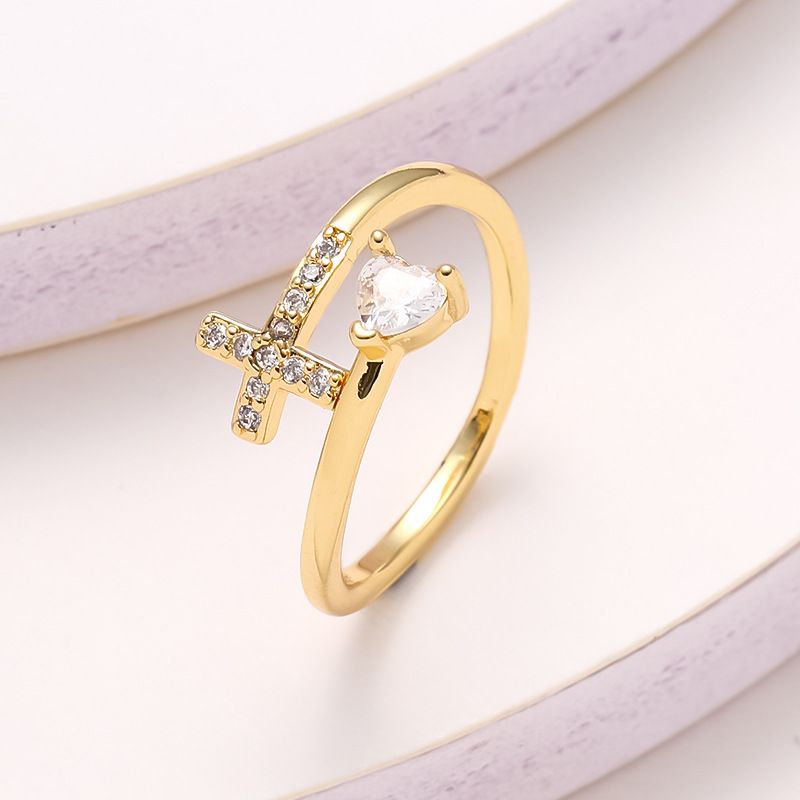 Sedoni Fashion Copper Plated True Gold Micro Inlaid Zircon Cross Women's Open Ring_ipsvogv.com