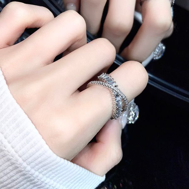 Princess Style Micro Inlaid Sparkling Diamond Zircon Cross Love Bow 2023 New High-end Personalized Index Finger Ring_ipsvogv.com
