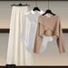 Women's Clothing Knitted sweater shirt wide leg pants three piece suit large size women's clothing women's fashion slim_ipsvogv.com
