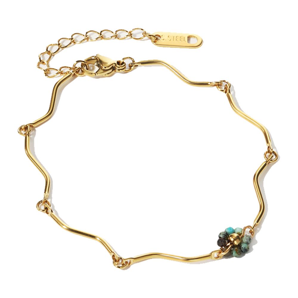 Natural Stone Braided Small Flower Titanium Steel Bracelet Necklace Gold Plated Non Fading African Turquoise Sweet Set Decoration_ipsvogv.com