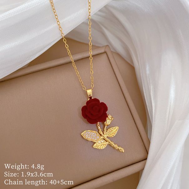 Rose 【 】 Light Luxury Charm Gorgeous Full Diamond Necklace Women's Versatile Clavicle Titanium Steel Chain 【 】_ipsvogv.com