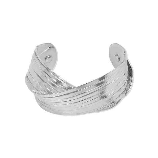 B2341 Exaggerated Fashion Design Sense Linear Smooth Face Personalized Hollow Geometry Cross Opening Bracelet_ipsvogv.com