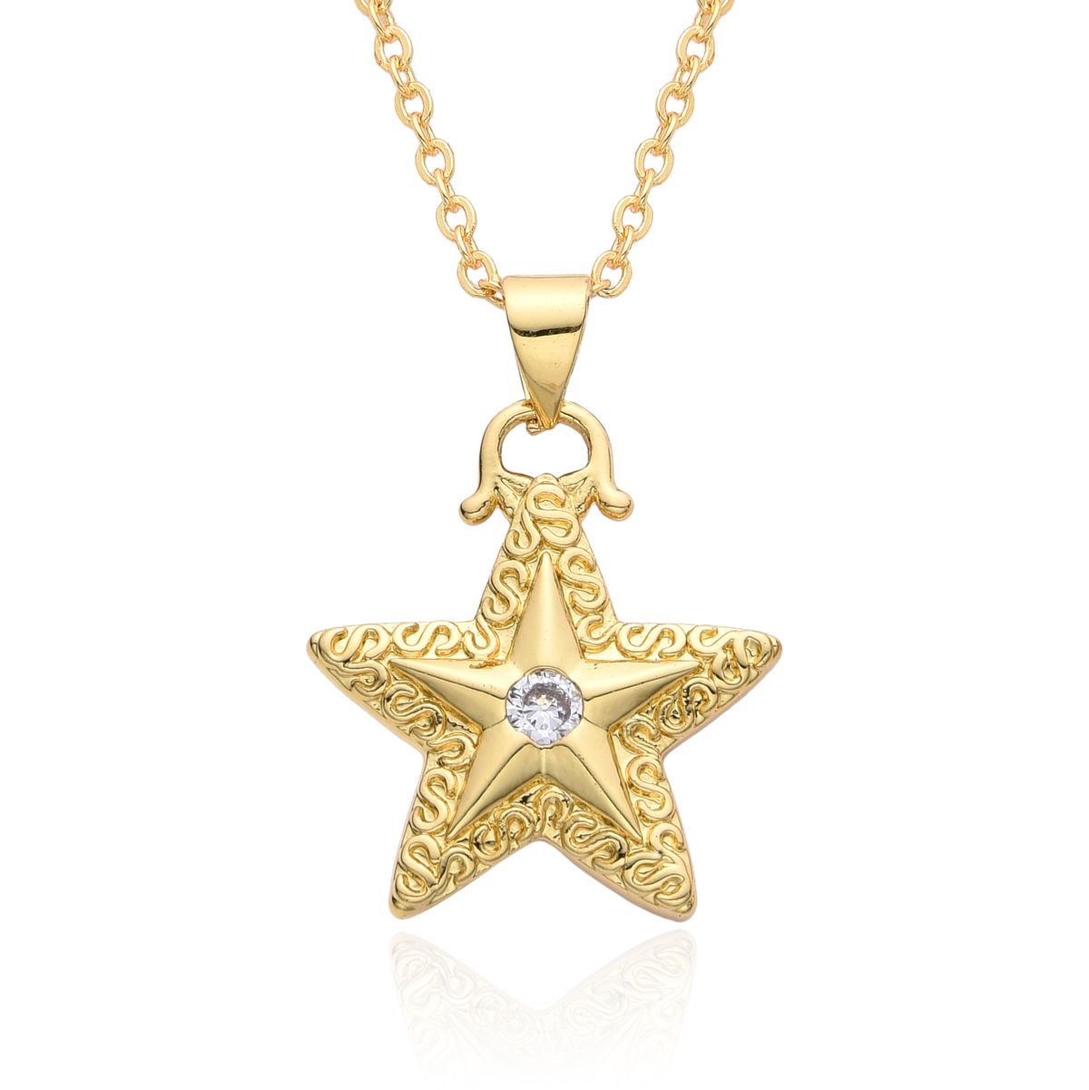 Hip Hop Star Pendant Necklace - 5-Point Gold Plated Copper Chain With Cubic Zirconia, Urban Streetwear Jewelry For Men_ipsvogv.com