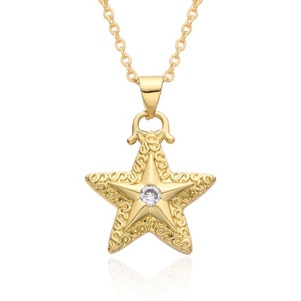 Hip Hop Star Pendant Necklace - 5-Point Gold Plated Copper Chain With Cubic Zirconia, Urban Streetwear Jewelry For Men_ipsvogv.com