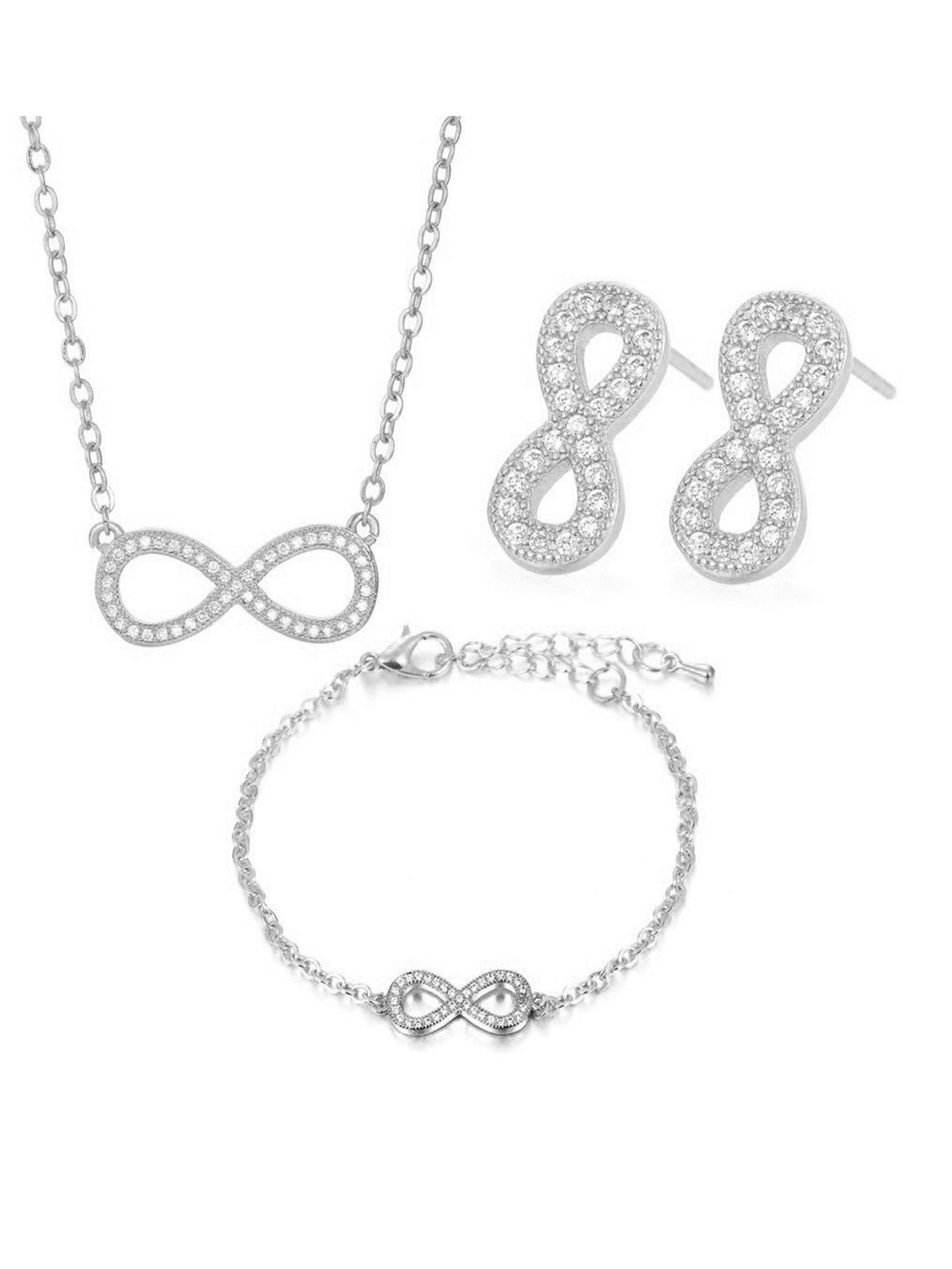 3PCS Jewellery Sets for Women Elegant Infinity Symbol Bracelet Earrings Studs Adjustable Necklace Set with Cubic Zirconia_ipsvogv.com