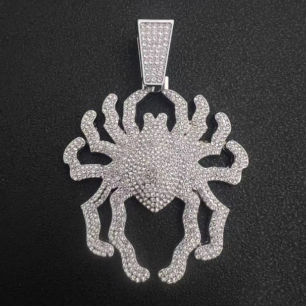 Punk Trendy 3D Large Spider Pendant Necklace Hip Hop Street Dance Diamond-Encrusted Cuban Chain Men's Accessories_ipsvogv.com