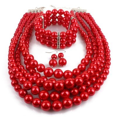 Exaggerated beaded three piece set with multi-layer pearl necklace Jewelryset 2420_ipsvogv.com