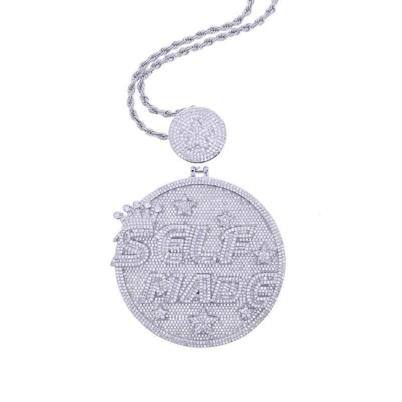 New SELFMADE Letter Round Pendant Trendy Set Zircon Men's Necklace_ipsvogv.com