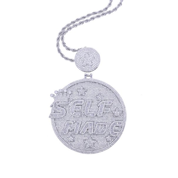 New SELFMADE Letter Round Pendant Trendy Set Zircon Men's Necklace_ipsvogv.com