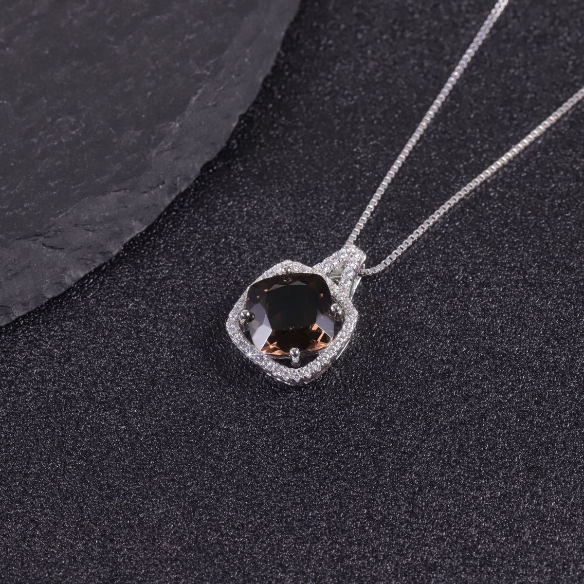 OOTD Simple Colorful Gemstone Necklace S925 Silver Inlaid Natural Smoky Crystal Topaz Pendant Agate Necklace All Match_ipsvogv.com