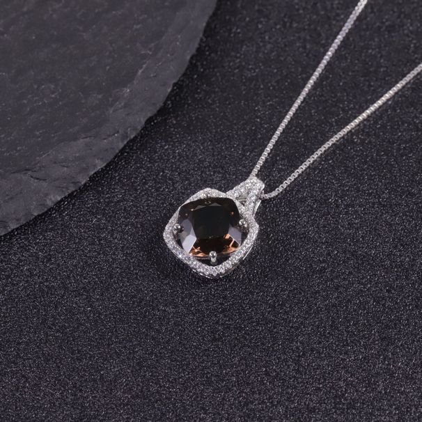 OOTD Simple Colorful Gemstone Necklace S925 Silver Inlaid Natural Smoky Crystal Topaz Pendant Agate Necklace All Match_ipsvogv.com