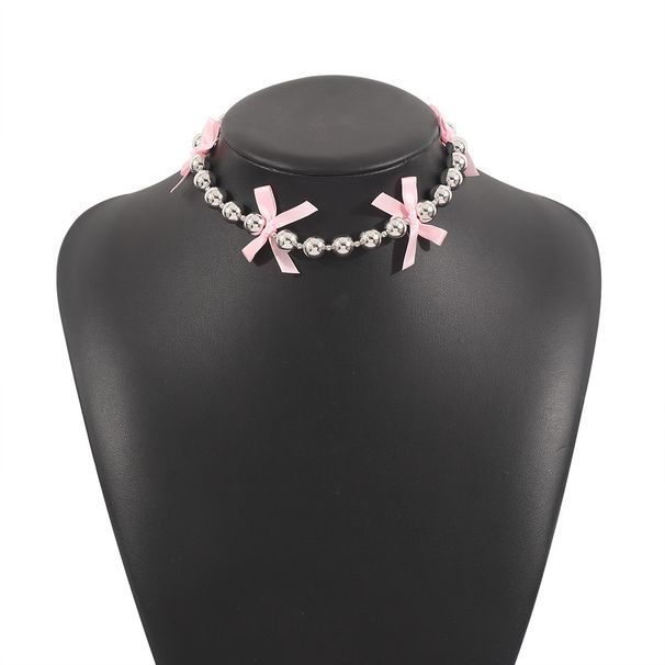 N11915 niche temperament high-end collarbone chain Y2K spicy girl style bow bead necklace_ipsvogv.com