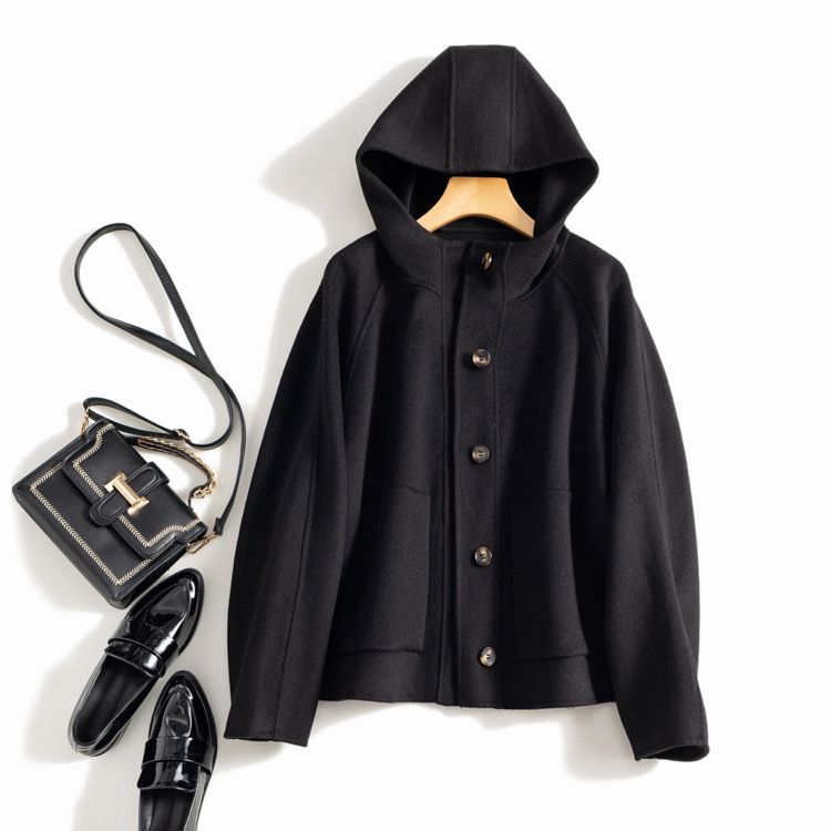 Women's Clothing quality double sided wool coat with hood and short button for women_ipsvogv.com