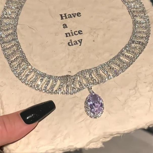 Paris Serenade "French Super Sparkling Water Drop Zircon Necklace Exquisite Light Luxury Style Banquet Niche Clavicle_ipsvogv.com
