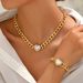 Hip Hop Jewelry Set For Women - Diamond Heart Pendant Necklace & Bracelet, Chunky Gold/Silver Clavicle Chain, Streetwear Accessories_ipsvogv.com
