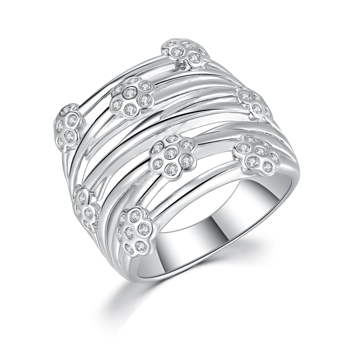 Fashion jewelry flower shaped women's rings platinum plated zircon_ipsvogv.com