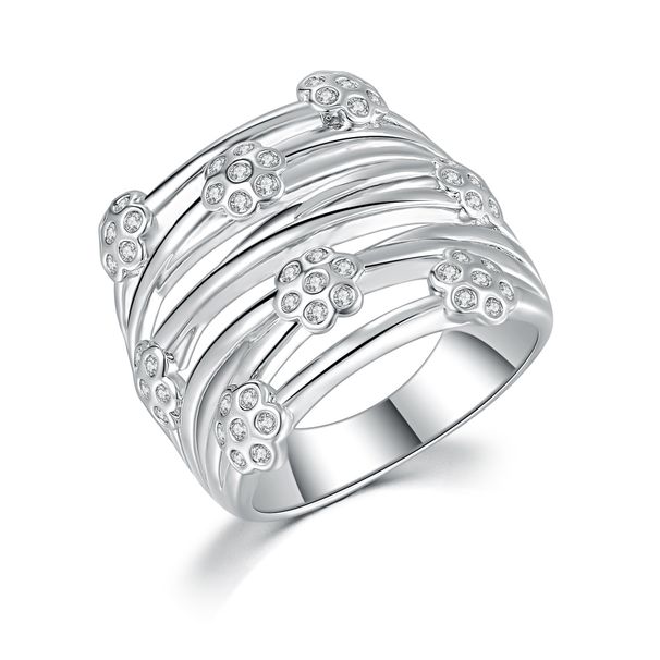 Fashion jewelry flower shaped women's rings platinum plated zircon_ipsvogv.com