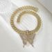 Exaggerated personality butterfly pendant diamond alloy necklace set accessories niche new hip hop Cuban chain_ipsvogv.com