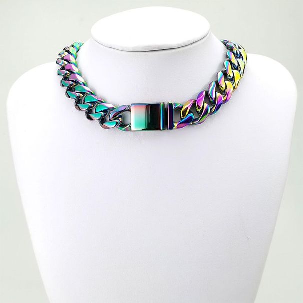15mm 316L Stainless Steel Man's Woman's Rainbow Iridescent Hip Hop Clavicular Chain Necklace_ipsvogv.com