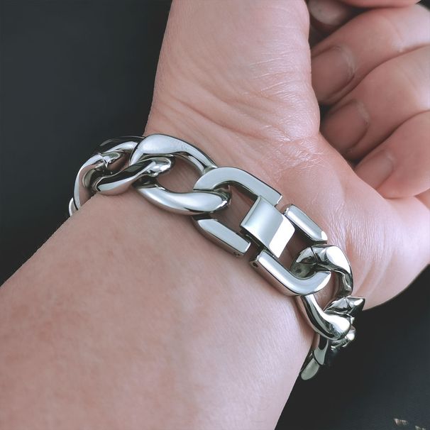 Classic Style Hip Hop Primary Colors Silver Tone Stainless Steel Bracelet Polished Like Mirror_ipsvogv.com