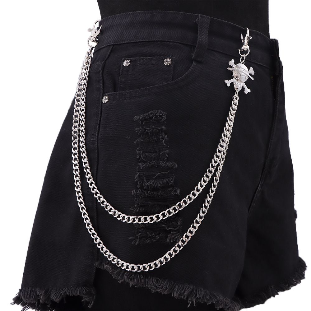 Punk Metal Double Layered Versatile Pirate Skull Waist Pants Chain High End Male_ipsvogv.com