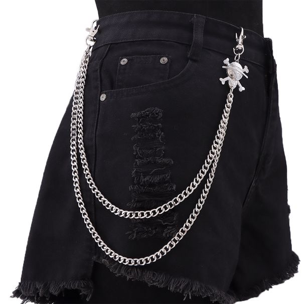 Punk Metal Double Layered Versatile Pirate Skull Waist Pants Chain High End Male_ipsvogv.com