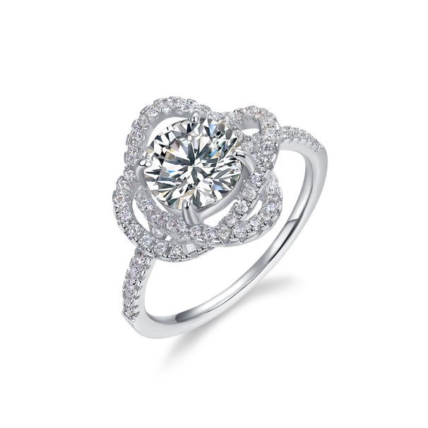 Moissanite engagement ring S925 silver flower full diamond marriage proposal ring European and American light luxury fashion_ipsvogv.com