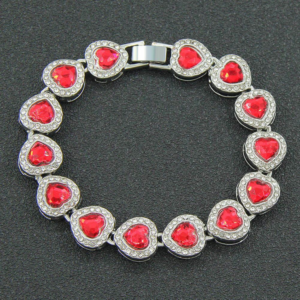 Hip Hop Red Peach Heart Water Diamond Spliced Cuban Necklace Love Men's and Women's Cool Collar Chain Neckchain_ipsvogv.com