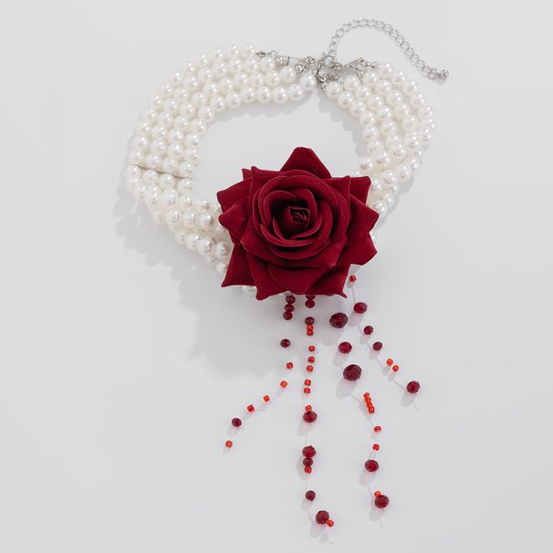 Rose Multi-layer Pearl Necklace Women Europe And The United States 2025 Spring And Summer Trendy Sweet And Cool Internet Celebrities Photo Accessories_ipsvogv.com