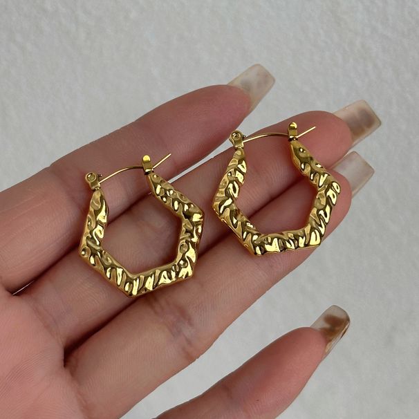Fashionable Niche INS Retro Titanium Steel Embossed Pentagonal Earrings_ipsvogv.com
