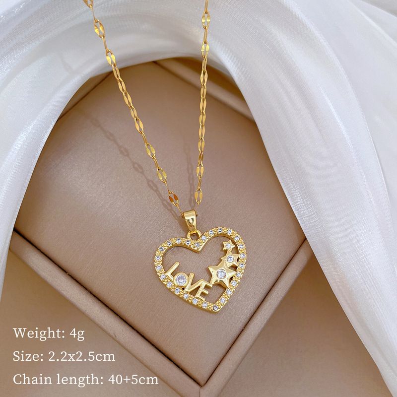 【 】 Star Love Light Luxury Temperament Gorgeous Full Diamond Necklace Women's Versatile Clavicle Titanium Steel Chain_ipsvogv.com