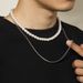 Hip-Hop Geometric Iron Pearl Chain Men'S Layered Necklaces_ipsvogv.com