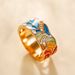 Cao Shi's Trend INS Wind Net Red Punk Style Copper Plated Oil Drop Blue And White Porcelain Pattern Hip Hop Ring_ipsvogv.com