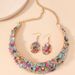 Fashion temperament full of diamond colored gravel necklace earrings set female personality exaggerated dinner accessories_ipsvogv.com