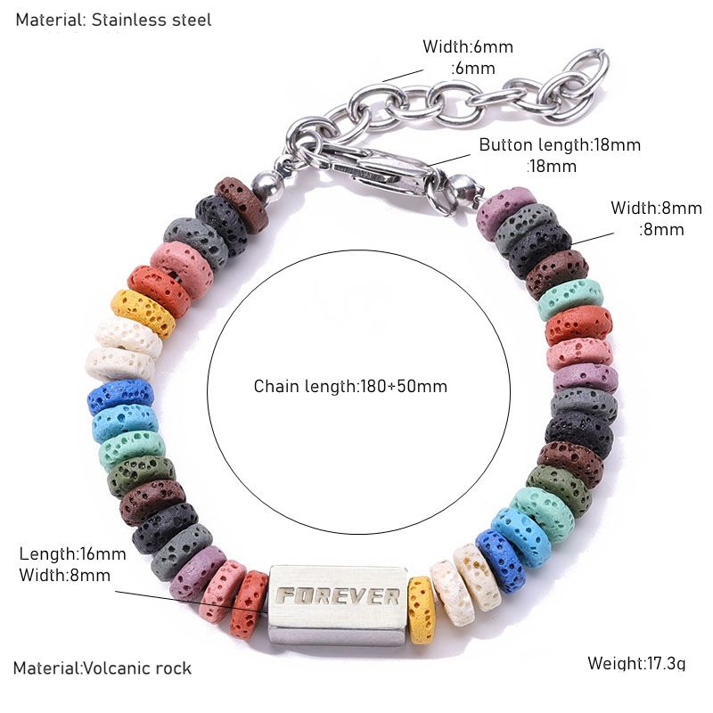 Women's Jewelry Stainless Steel Chain Colored Volcanic Stone Bracelet Jewelry Handmade High Grade Titanium Steel Jewelry_ipsvogv.com