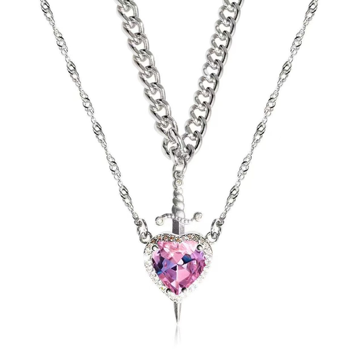 Valentine's Day One Arrow Heart Piercing Dagger Sword Pendant Double Layered Love Necklace Gift Jewelry_ipsvogv.com