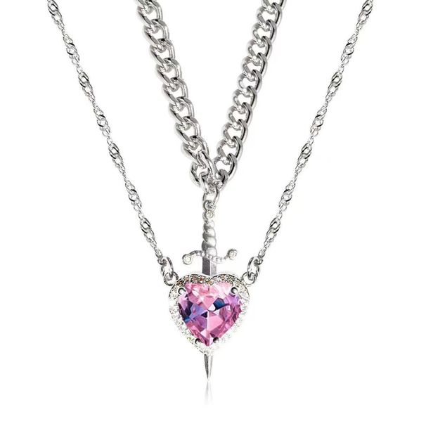 Valentine's Day One Arrow Heart Piercing Dagger Sword Pendant Double Layered Love Necklace Gift Jewelry_ipsvogv.com