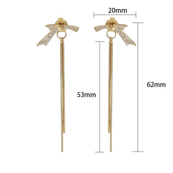 Earrings S925 Sterling Silver High-grade Zircon Tassel Earrings Electroplated Gold-plated Korean Style Women's Simple Niche All-match Jewelry_ipsvogv.com