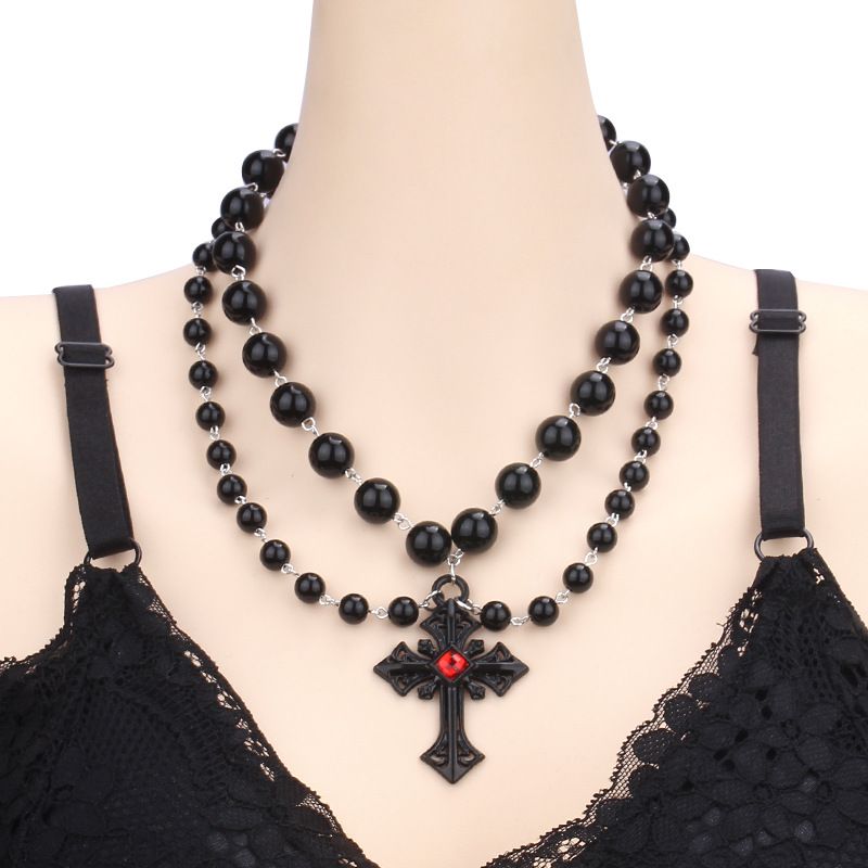 Jewelry Halloween Dark Simple Fashion Cross Pearl Hip Hop Punk Necklace_ipsvogv.com