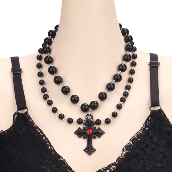 Jewelry Halloween Dark Simple Fashion Cross Pearl Hip Hop Punk Necklace_ipsvogv.com